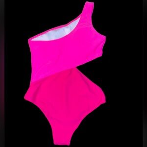 BNWOT Hot Pink colorblock swimsuit, with asymmetrical neckline.